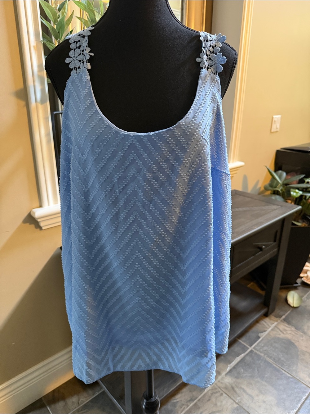 Sky Periwinkle Blue Floral-strap Camisole Tank Top